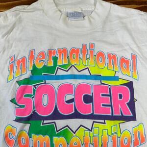 Vintage vtg Crop Top 80's International Soccer Competition Short Tee Shirt